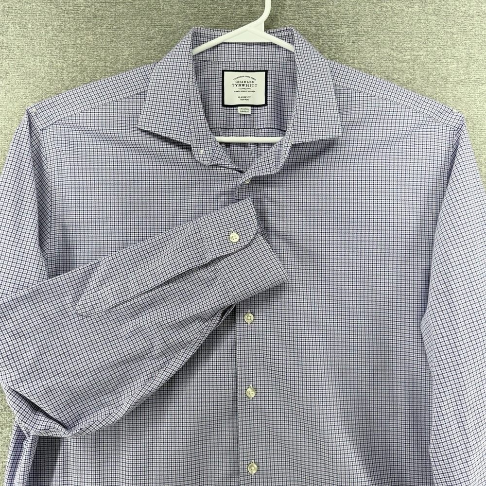 Charles Tyrwhitt Classic Fit Dress Shirt Men Size 17.5/36 Purple Blue Button Up